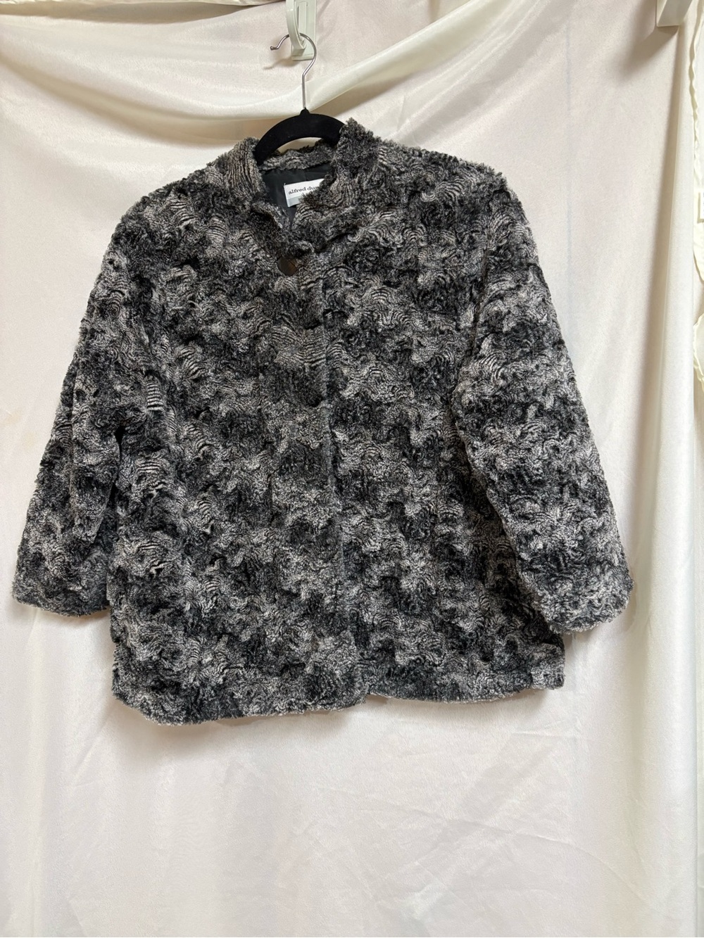 Alfred Dunner Gray Textured Faux Fur Jacket